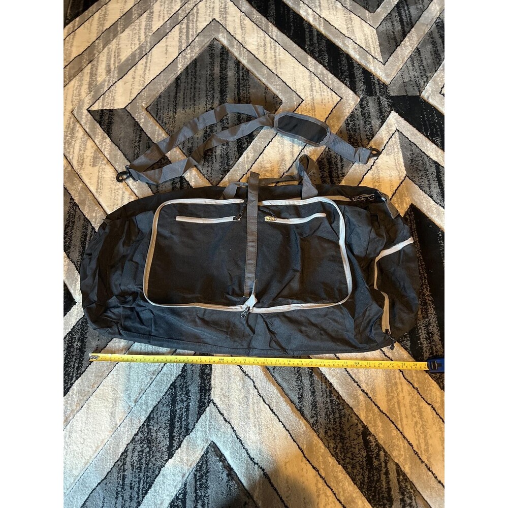 Large Black Duffel Bag with Shoulder Strap and Multiple Pockets